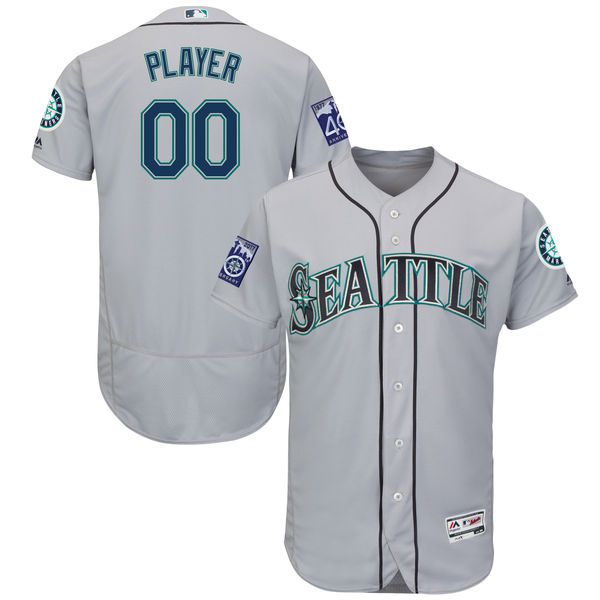 Men Seattle Mariners Majestic Road Gray 2017 Authentic Flex Base Custom MLB Jersey with Commemorative Patch